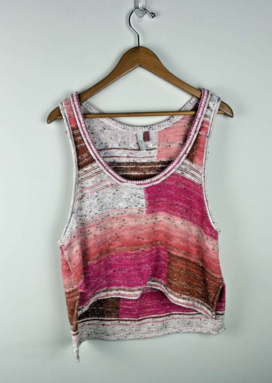 Pilcro Anthropologie Medium Patchwork Knit Tank Top Pink Brown Boho Artsy Fall